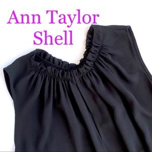 NWOT Black Ann Taylor Ruffle Neck Shell Top